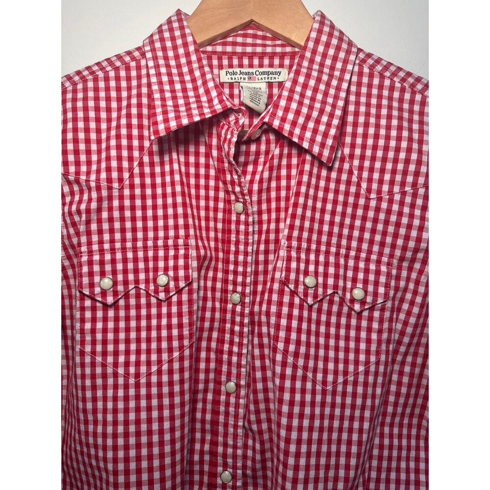 90s Polo Jeans Company Ralph Lauren Red And White Checked Western Rodeo Shirt - Picture 3 of 5